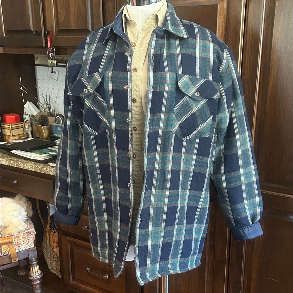 Vintage Allen Wickfield Sz L Wool Blend Men's Blue Plaid Quilted Jacket